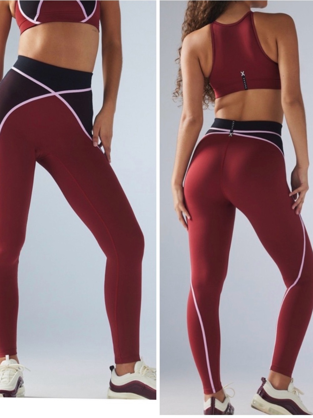 Savage X Fenty High-Waist Sculpting Leggings in Burgundy with Black Waistband